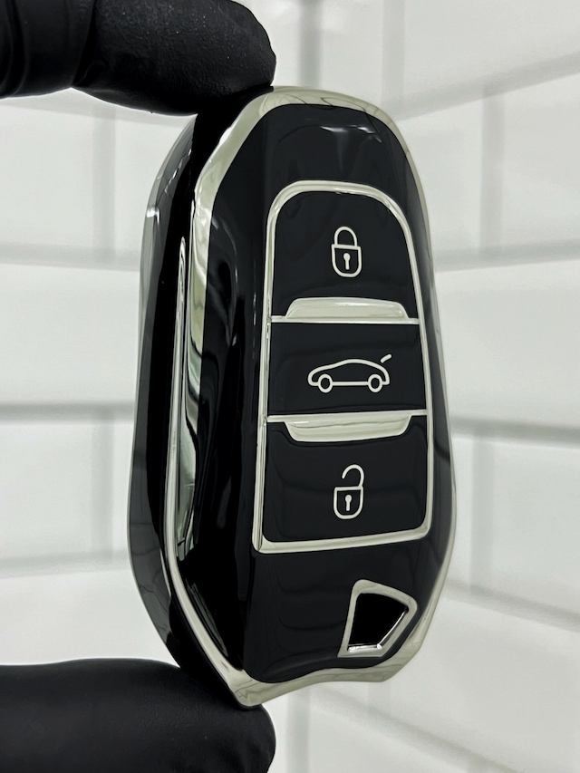 Citroen C3 C4 Cactus C3-C5 Aircross Uyumlu Anahtar Kılıfı Gümüş - Siyah