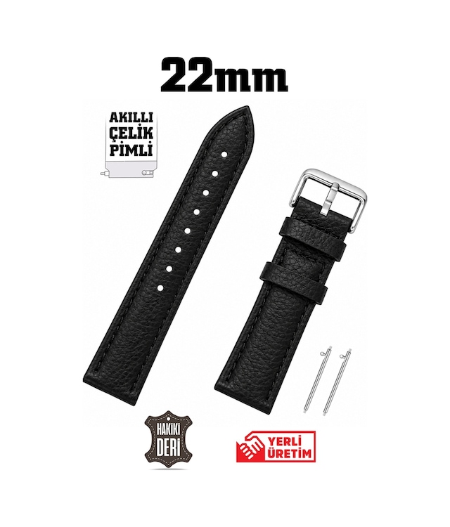 22mm Siyah Floter Hakiki Deri Saat Kordonu Kayış Chr64322