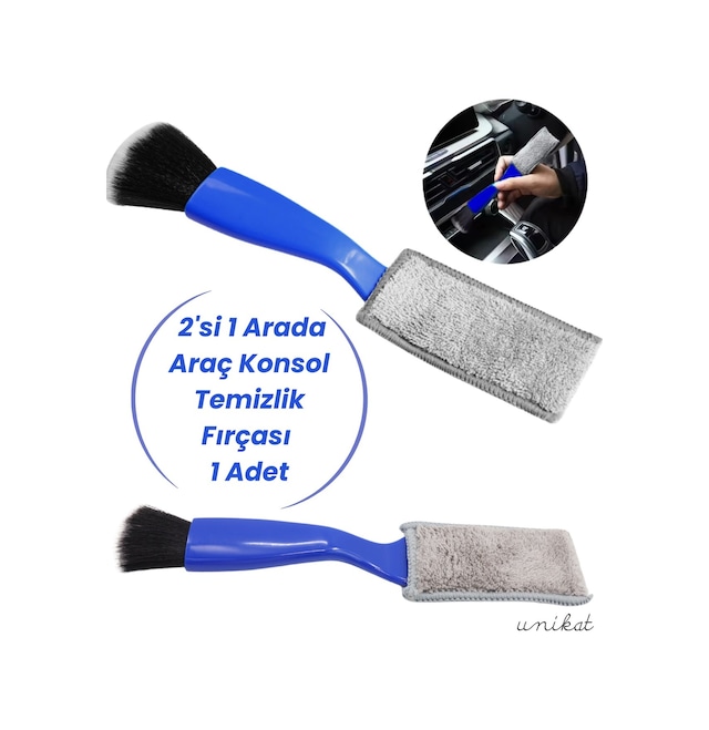 2'si 1 Arada Araç İç Silgi - Havalandırma Ve Konsol Temizlik Fırçası 1 Adet