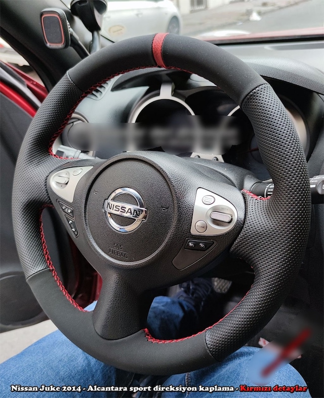 Nissan Juke 2011-2015 Araca Özel Direksiyon Kılıfı Nokta Alcantr Siyah