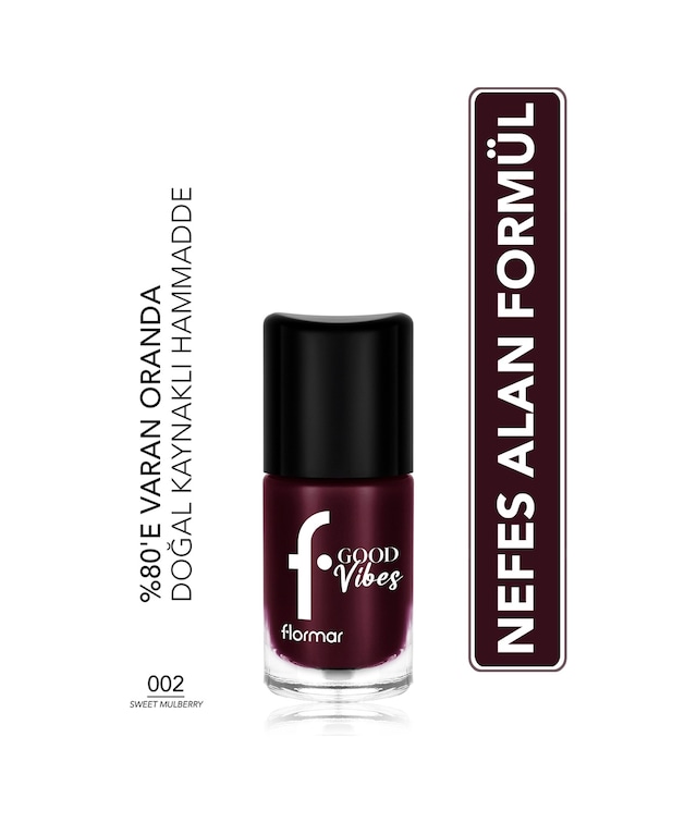 Flormar Good Vibes Yüksek Pigmentli & Parlak Bitişli Nefes Alabilen Oje 002 Sweet Mulberry