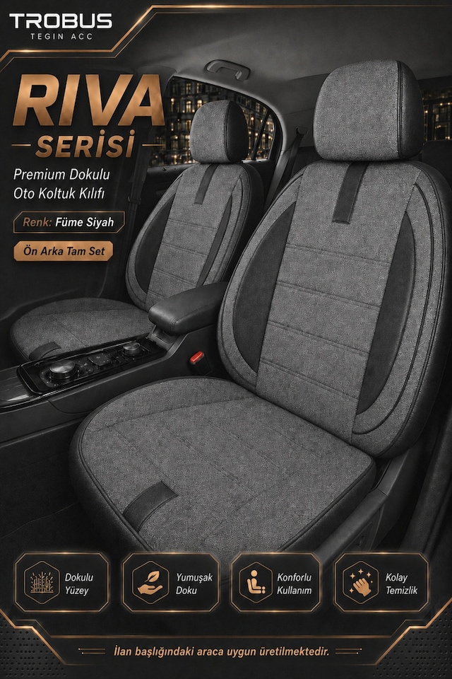 Renault Kangoo 1997-2008 Uyumlu Riva Serisi 2+1 Ticari Ortopedik Tay Tüyü Koltuk Kılıfı Füme Siyah
