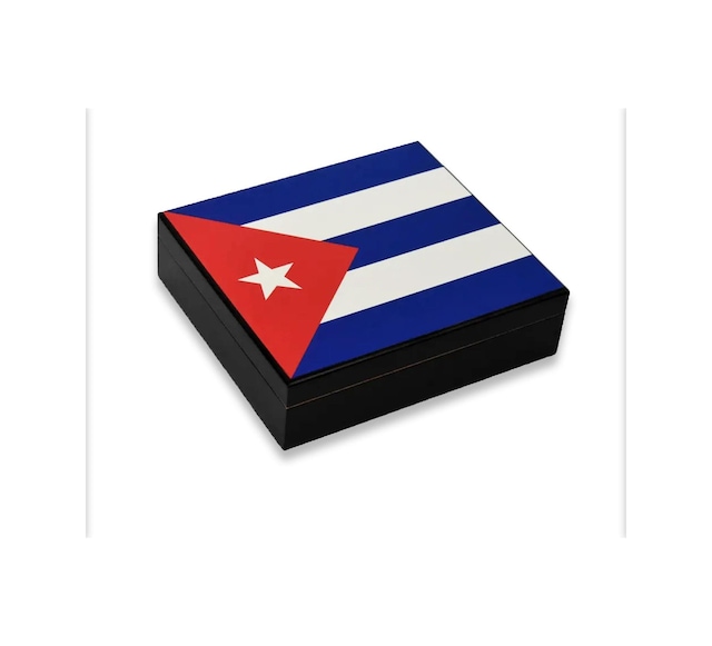 Cuban Flag Desen Puro Kutusu Humidor İçi Magnetli Siyah 20s