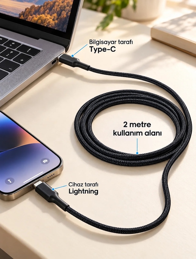 Ers 30w Pd Hızlı Şarj Kablosu Type C Lightning Led Göstergeli