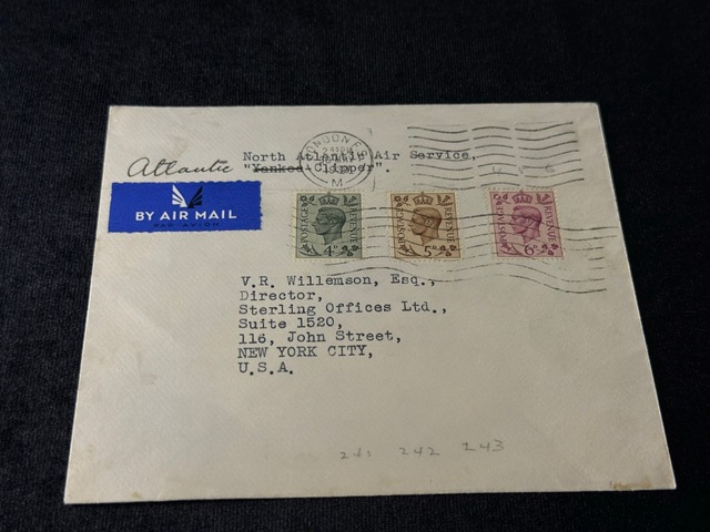 1939 Uçak Postası Airmail İlk Atlantik Uçuşu Scott 241, 242, 243 Pullu
