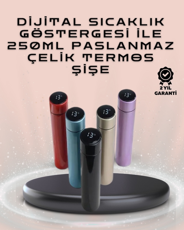 250ml Led Ekranlı Paslanmaz Çelik Akıllı Termos Sarı