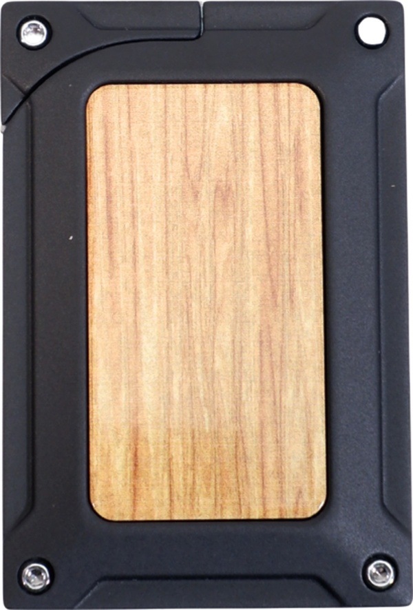 Caseti Tek Torch Pürmüz Siyah Ahşap Desenli Metal Puro Çakmağı