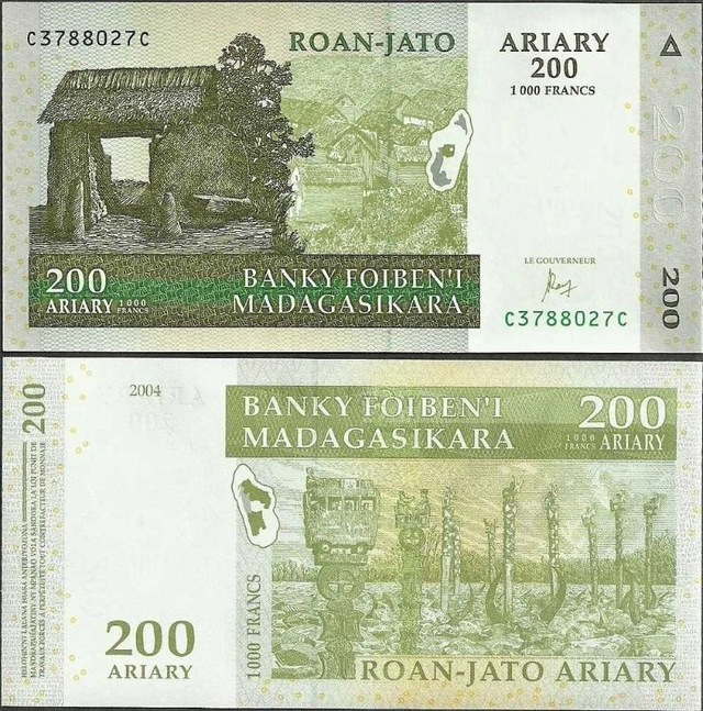 Madagaskar 200 Ariary 2004 Çil Kondisyon.