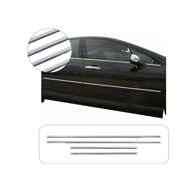 Peugeot 407 Uyumlu 2004-2010 Krom Cam Çıtası 4 Parça Paslanmaz Çelik