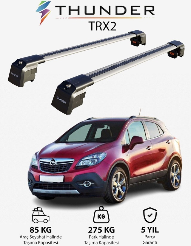 Opel Mokka 2013-2020 Trx2 Thunder Carrier Kilitli Ara Atkı Taşıyıcı Tavan Barı Gri