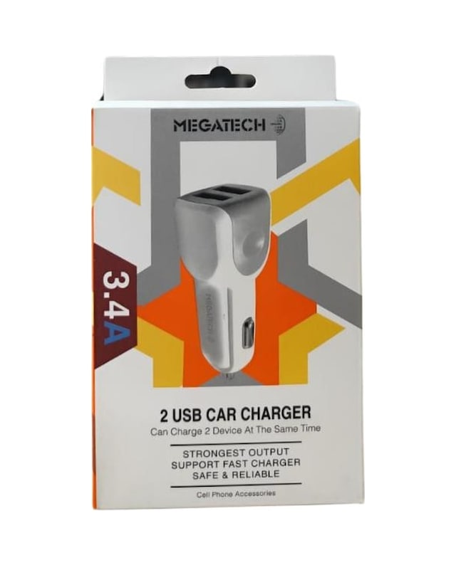 Megatech T05 Araç Çakmaklık Şarj Cihazı, 2 Usb, 3.4a, Beyaz