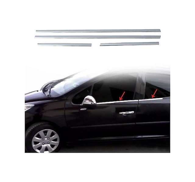 Peugeot 207 Cam Çıtası Paslanmaz Çelik Krom 4 parça