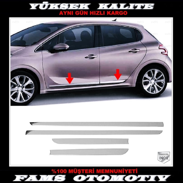 Peugeot 208 Krom Yan Kapı Koruma Çıtası 4 Prç 2012-2019 P.çelik