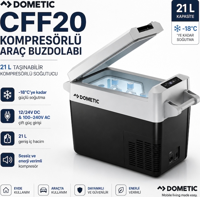 Dometic Cff20 Kompresörlü Araç Buzdolabı 21l 220v Ac / 12-24v Dc