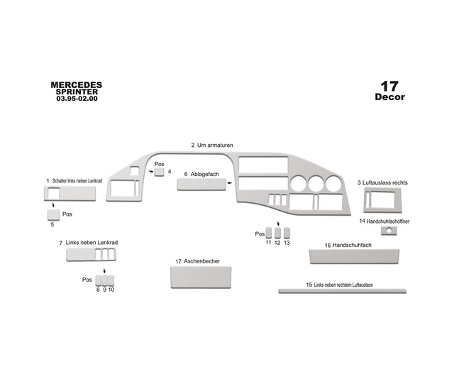 Volkswagen Lt Volt / Sprinter Torpido Kaplama 1995-2006 17 Parça Alüminyum