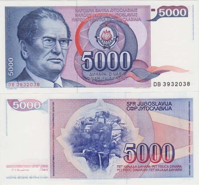 Yugoslavya 5000 Dinar 1985 Mareşal Tito Büstlü. Çil.
