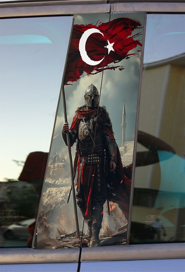 Türk Bayraklı Asker Baskılı Araç Kapı Direk Kaplama Folyo Sticker 2'li Sağ&sol