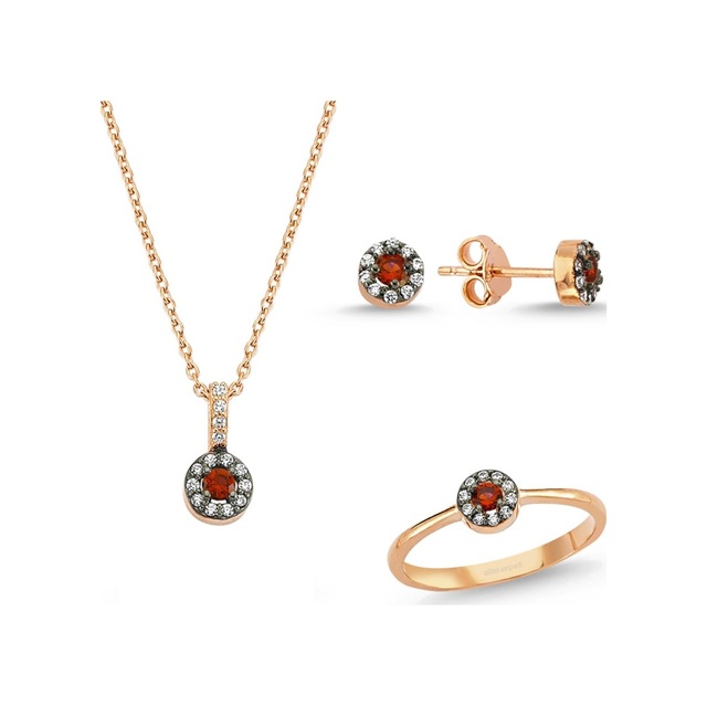 Altın Kırmızı Beyaz Taşlı Mini Üçlü Set As8Tk11T2 Altınsepeti
