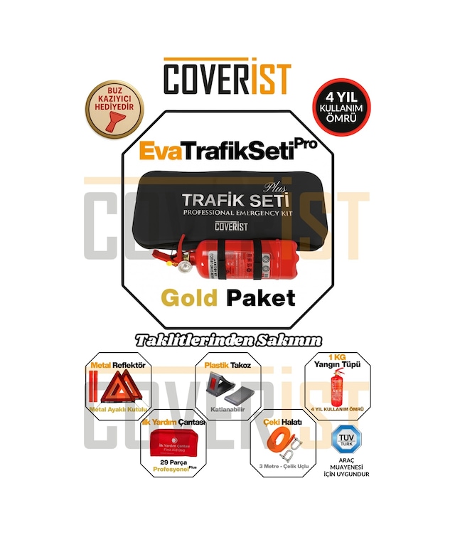 Eva Trafik Seti Plus - 1 Kg Yangın Tüpü - 4 Yıllık - Siyah - Gold Paket