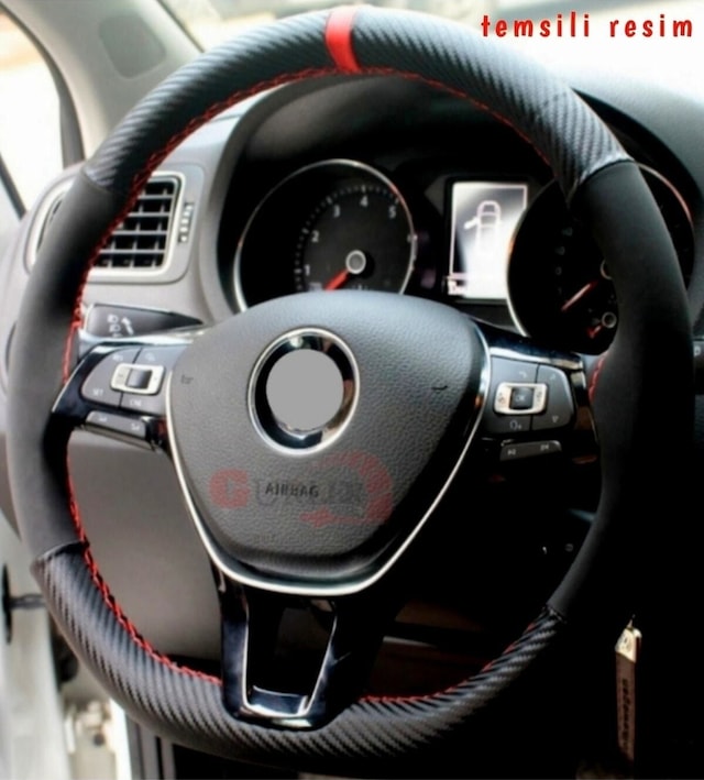 Opel Corsa C Uyumlu 2000-2006 Dikmeli Direksiyon Kılıfı Carbon Desenli Alkantra Serisi