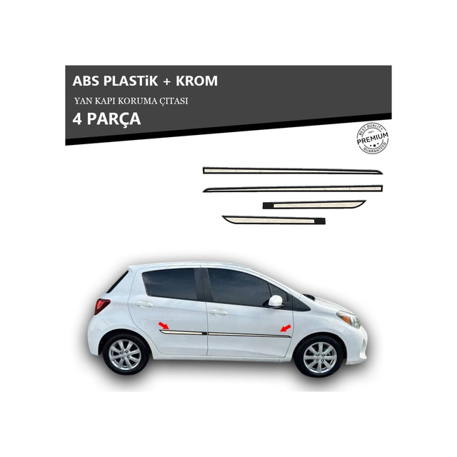 Toyota Yaris 2014 Üzeri Yan Kapı Koruma Çıtası Plastik + Krom Unvrslppkçt00001