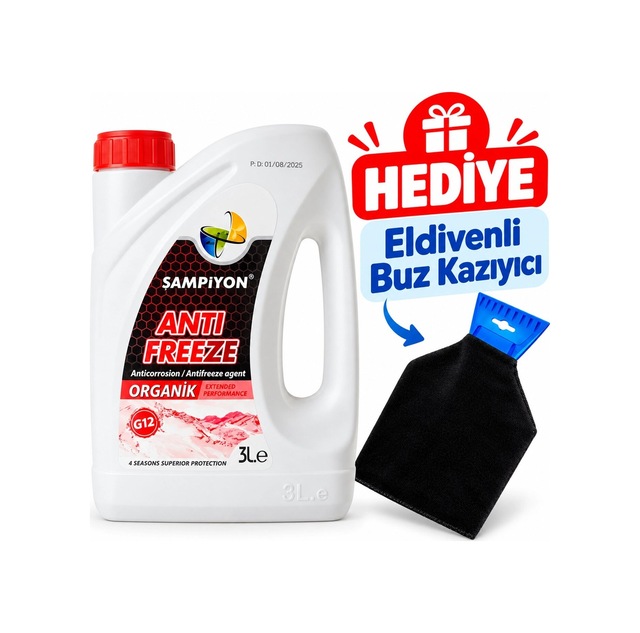 Şampiyon Organik Antifriz -55 C 3 Lt. - Eldivenli Buz Kazıyıcı Hediyeli