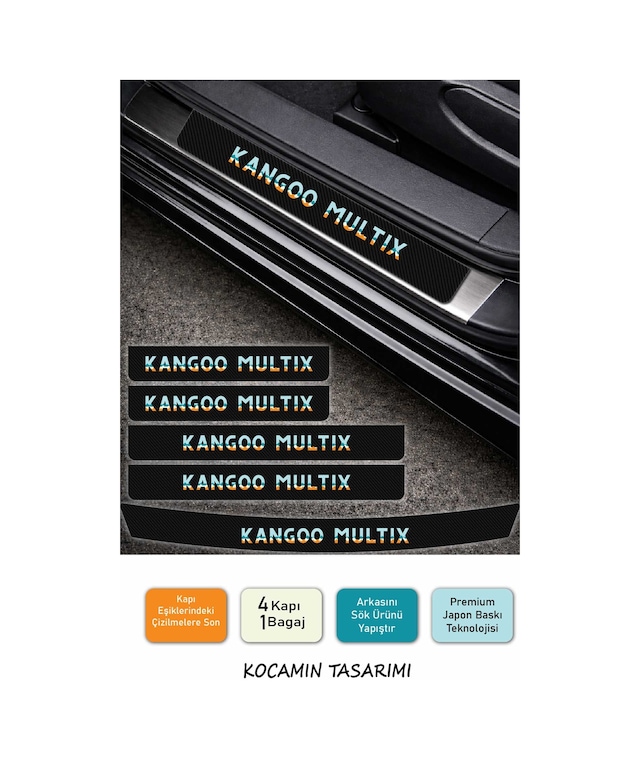Renault Kangoo Multix Kapı Eşiği Karbon Koruyucu Set Kangoo Multix Modeline Uyumlu 5 Parça Premium Baskı