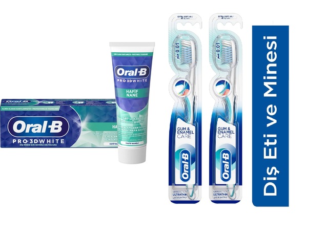 Oral-B 3D White Hafif Nane Diş Macunu 75 ML + Health Ultra İnce Diş Fırçası 2'li