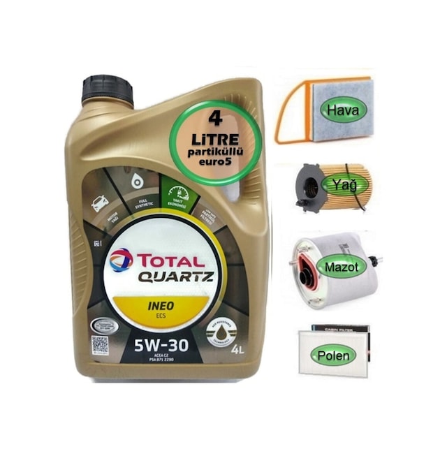 Total 5W30 Partikül Yağ + Filtre Ful Set Peugeot 301 1.6 Dizel