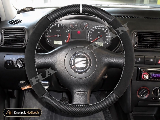 Seat Ibiza Mk3-6l Dikme Direksiyon Kılıfı Alcantara Süet Mat Karbon Beyaz Yüzük Ve Dikiş Sport-fr-cupra 3 Kol 2002-2008