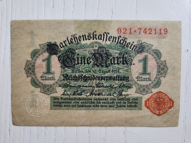 1914 Tarihli Alman 1 Mark. Orijinal Dönemine Ait