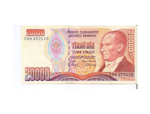 7. Emisyon 20.000 Lira Kağıt Para Çil Kondisyon