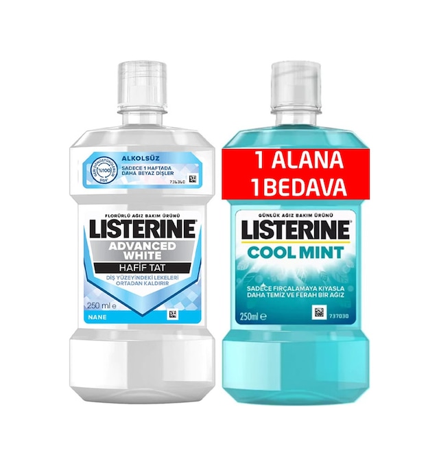 Listerine Ağız Bakım Suyu Advanced White 250 ML + Cool Mint 250 ML