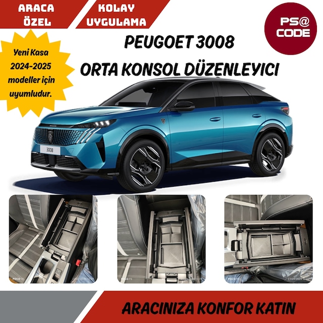 Peugeot 3008 P64 E-3008 2024 Orta Konsol Kolçak Saklama Kutus...