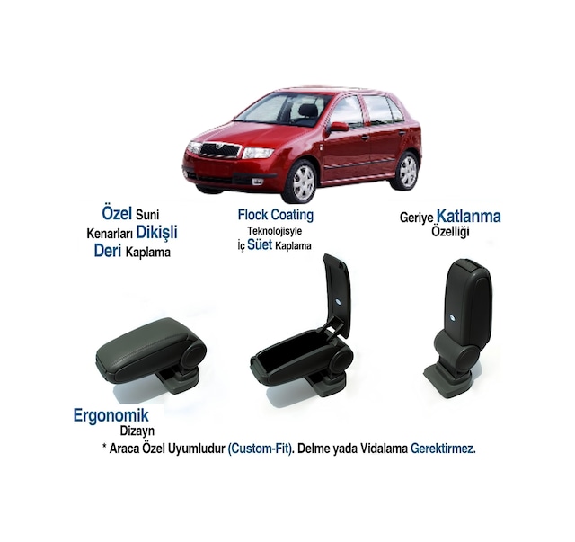 Skoda Fabıa Mk1 Araca Özel Kol Dayama Kolçak Vidasız 1999 2000 2001 2002 2003 2004 2005 20062007