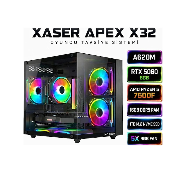 Xaser Apex-X32 Ryzen 5 7500F RTX 5060 16GB RAM 1TB SSD