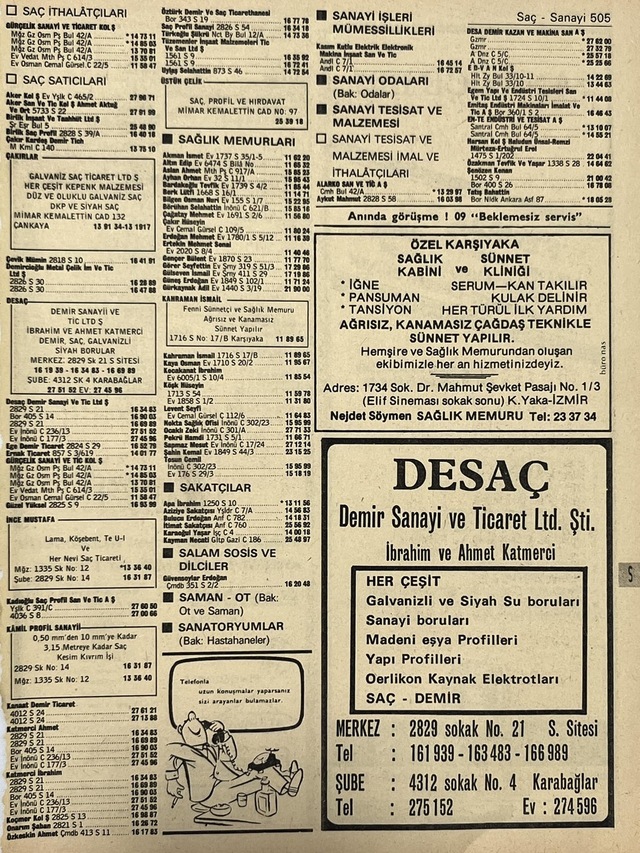 İzmir 1982-1983 Meslek Reklam İlanı Efemera S505 Teşhir Ürün