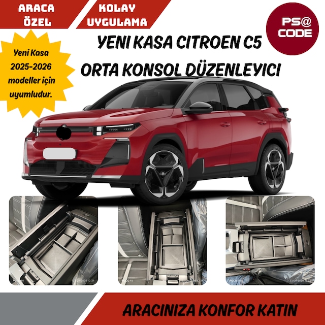 Yeni Kasa Citroen C5 Aircross 2025 Ve Üzeri Orta Konsol Kolçak, Saklama Kutusu, Kolçak Düzenleyici