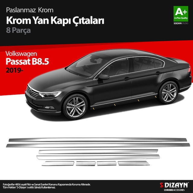 S-dizayn Vw Passat B8.5 Krom Yan Kapı Çıtası 8 Parça 2019 ve Üzer