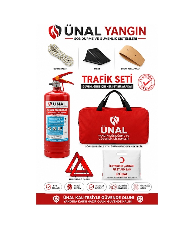 Trafik Seti 1 Kg Yangın Söndürücü İlk Yardım Çantası Reflektörlü Üçgen Çekme Halatı Takoz