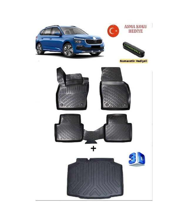 Rizline Skoda Kamiq 2019 Sonrası Uyumlu 3d Havuzlu Paspas Ve Alt Bagaj Sabit Zemin Bagaj Havuzu Seti Asma Koku Ve Numaratör