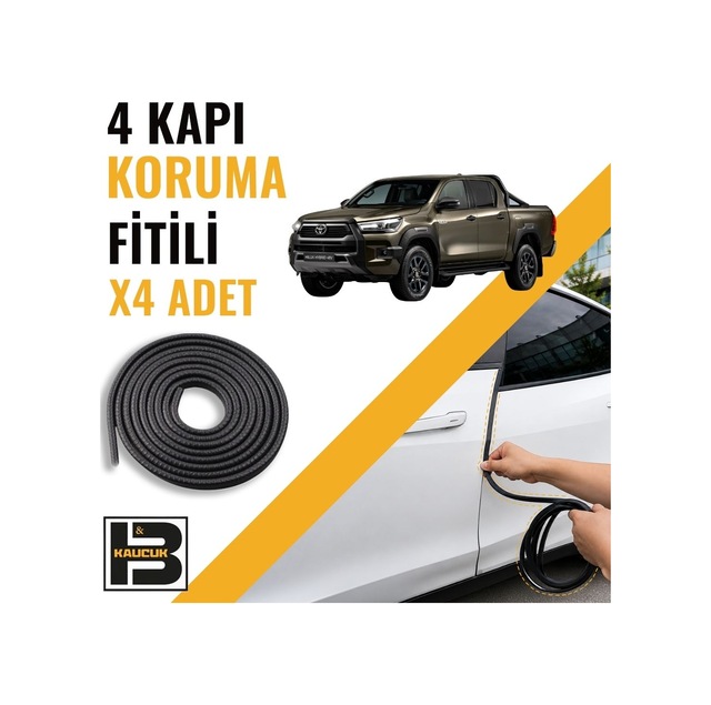 Toyota Hilux 2016-2025 Kapı Koruma Fitili-4 Kapı-siyah-bm2453