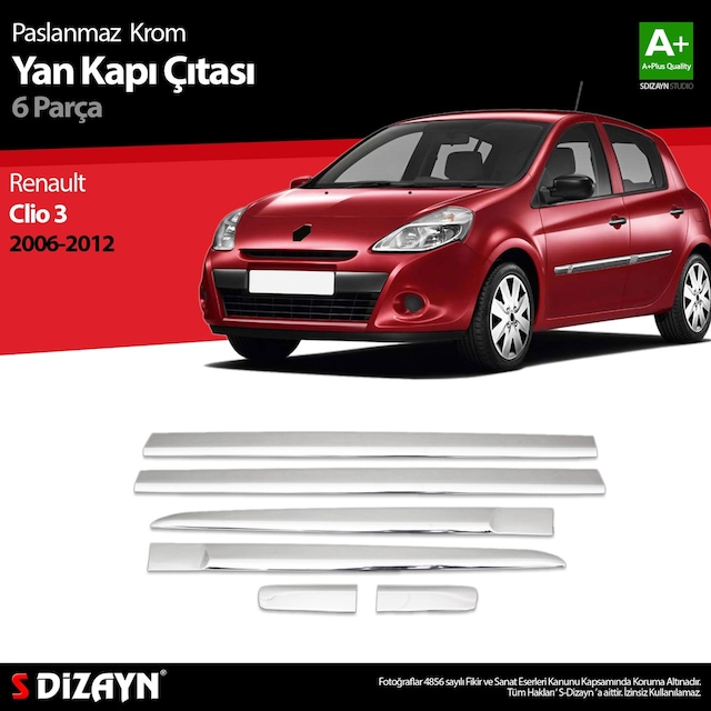 S-Dizayn Renault Clio 3 Hb Krom Yan Kapı Çıtası 6 Prç 2006-2012