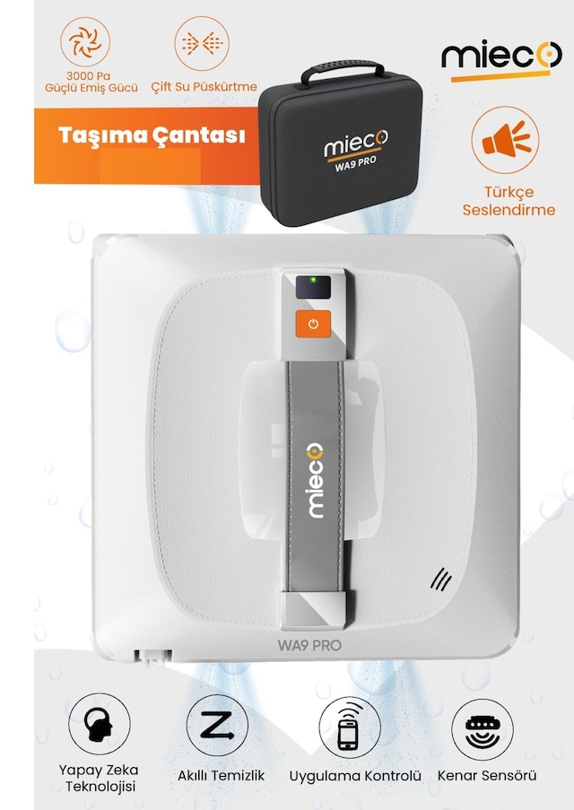 Mieco WA9 Pro Çift Yönlü Su Püskürtmeli Cam Temizleme Robotu (Kumandalı)