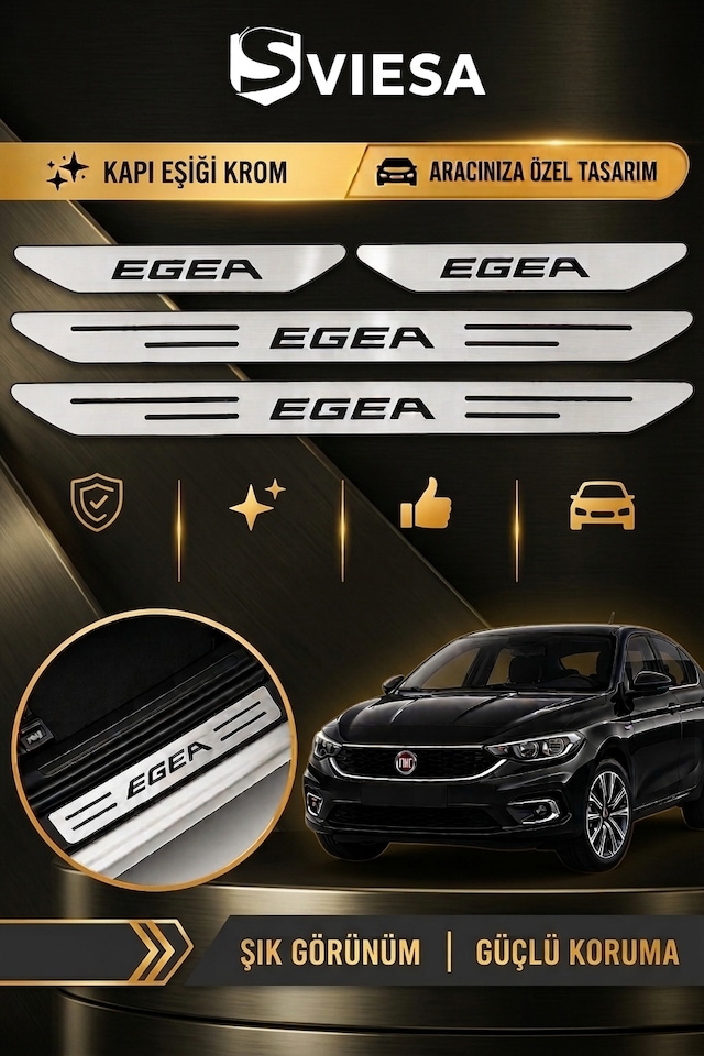 Egea Krom Kapı Eşik 4 Parça Koruyucu Eşiği Seti Yapıştırmalı