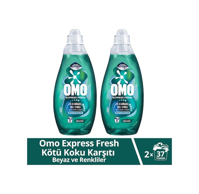 Omo Express Fresh Kötü Koku Karşıtı Beyaz ve Renkliler Sıvı Çamaşır Deterjanı 2 x 1480 ML