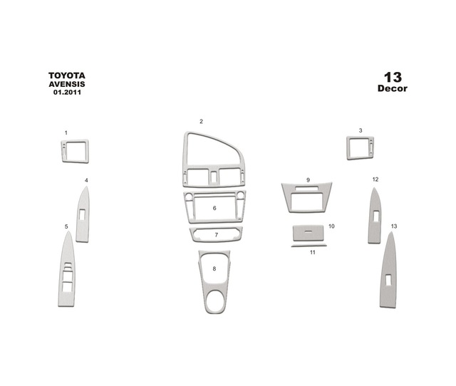 Toyota Avensis Torpido Kaplama 2011 13 Parça Alüminyum