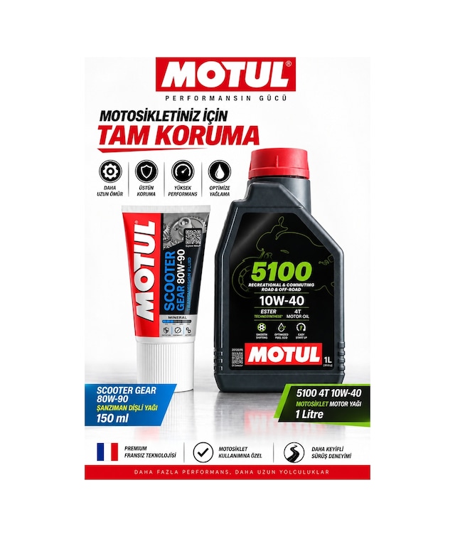 Motul 5100 10w-40 4t 1l + Scooter Gear 80w-90 Motor Ve Şanzıman Yağı Seti