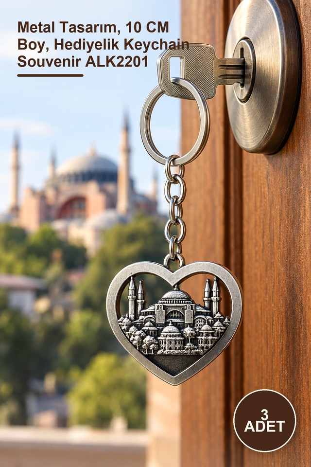 3 Adet Metal Ayasofya Anahtarlık Metal Tasarım, 10 Cm Boy, Hediyelik Keychain Souvenir Alk2201
