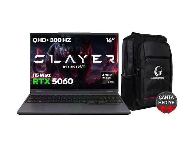Game Garaj Slayer R9T-5060 V2-C3 R9-8945HX 64 GB 2 TB SSD 8 GB RTX5060 16" Free Dos Dizüstü Bilgisayar